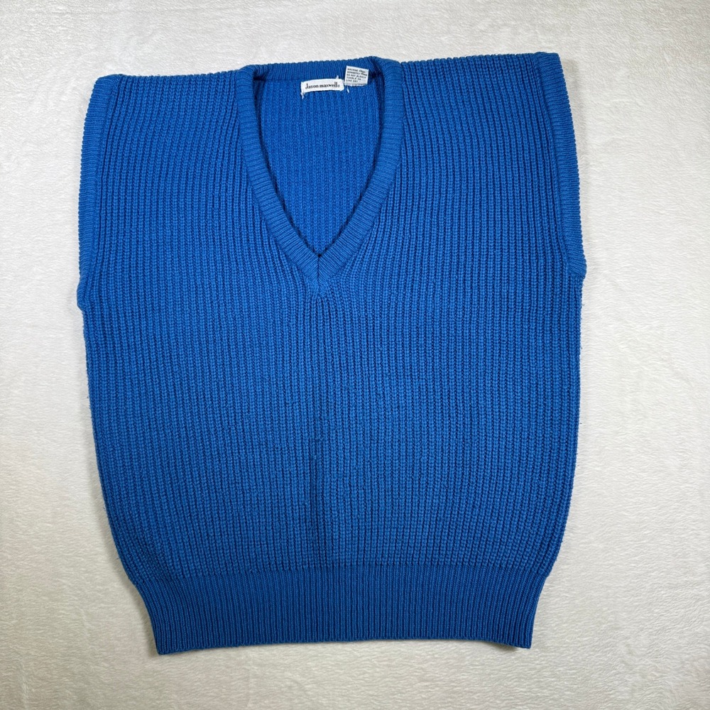 Jason Maxwell Blue V Neck Ribbed Knit‎ Sweater Vest Sleeveless Pullover Womens L